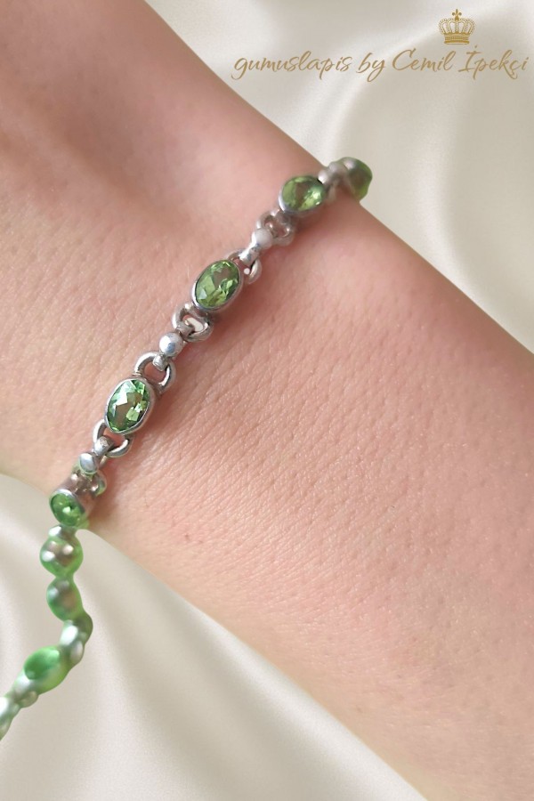 Peridot Taşlı Suyolu Gümüş Bileklik