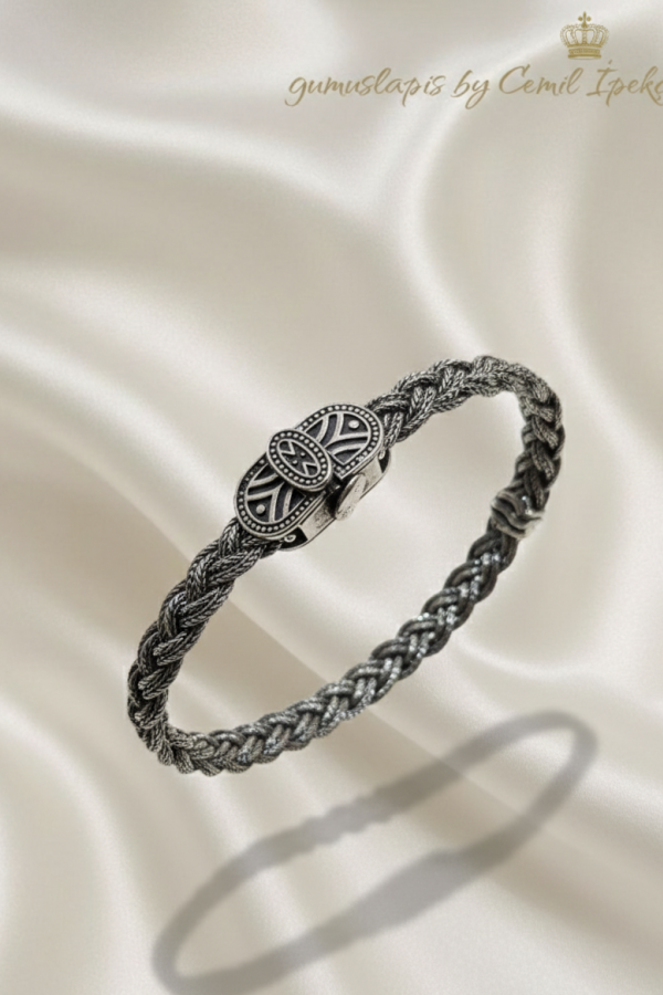 Bali Elişi Kalın Taşsız Gümüş Bileklik