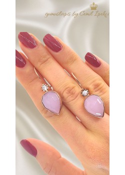 Pembe Kuvars Taşlı Gümüş Küpe Çifti 
