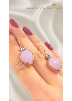 Pembe Kuvars Taşlı Gümüş Küpe Çifti 