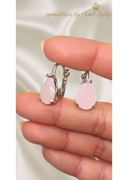Damla Motif Pembe Kuvars Gümüş Küpe Çifti