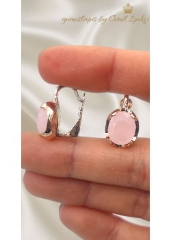 Pembe Kuvars Taşlı İri Motif Gümüş Küpe Çifti 
