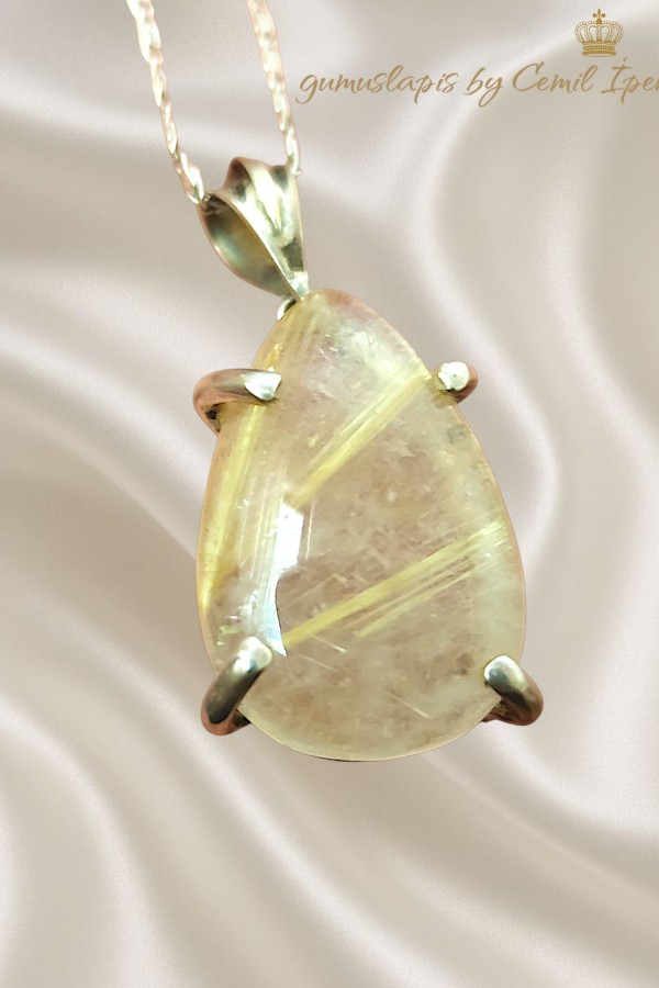 Rutil Kuvars Taşlı Gümüş Kolye Ucu 