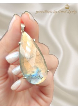 Golden shine labradorit taşlı gümüş kolye ucu