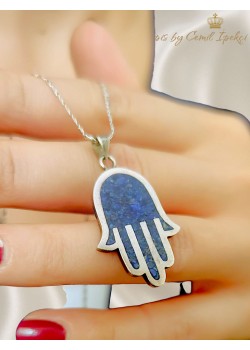 Fatıma Ana Motif Lapis Taşlı Gümüş Kolye