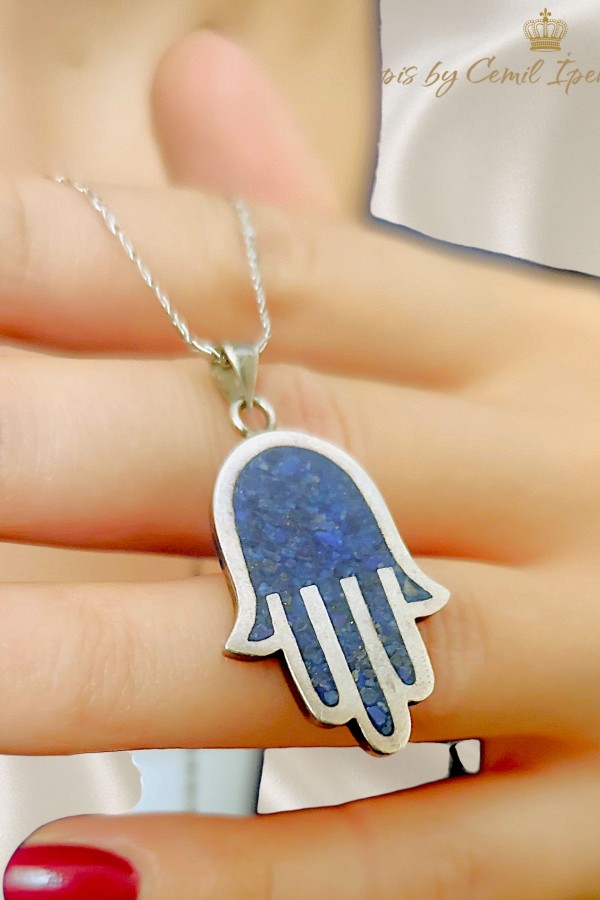 Fatıma Ana Motif Lapis Taşlı Gümüş Kolye