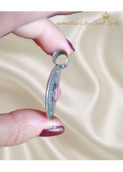 Yakut Taşlı Yuvarlak Motif Gümüş Kolye Ucu 