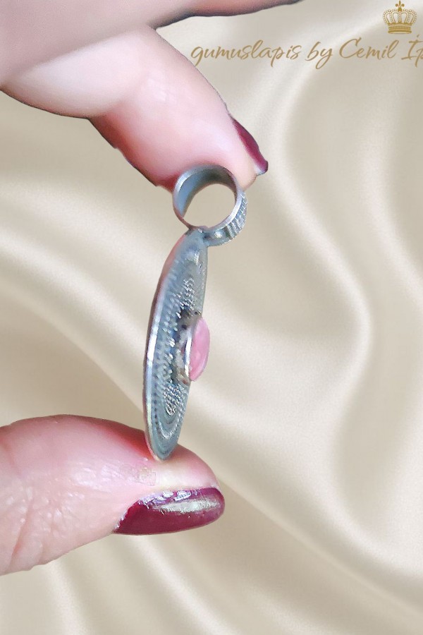 Yakut Taşlı Yuvarlak Motif Gümüş Kolye Ucu 