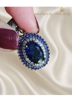 Safir Taşlı Gümüş Kolye Ucu