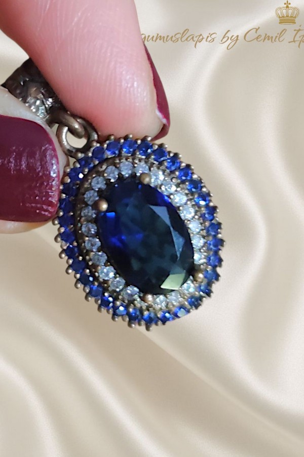 Safir Taşlı Gümüş Kolye Ucu