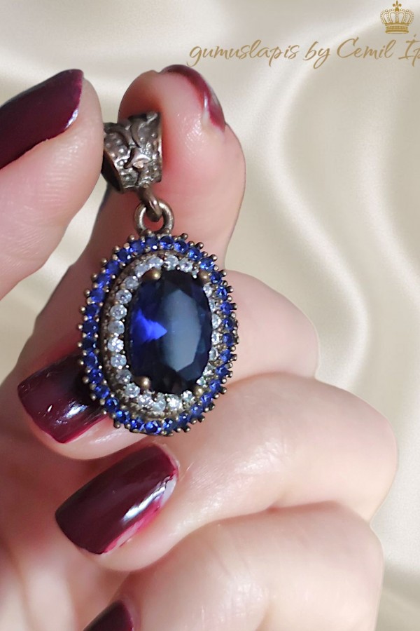 Safir Taşlı Gümüş Kolye Ucu