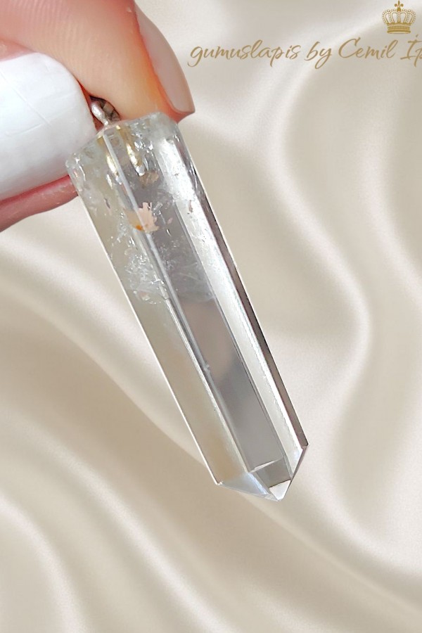 Beyaz Kuvars Taşlı Gümüş Kolye Ucu