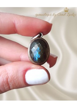 Labradorit Taşlı Faset Kesim Gümüş Kolye Ucu