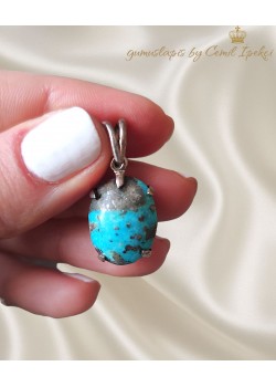 Mavi Turkuaz Taşlı Gümüş Kolye Ucu