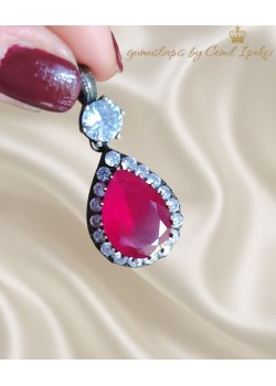 Yakut ve Zirkon Taşlı Gümüş Kolye Ucu