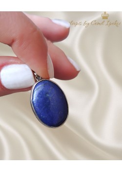 Lapis Taşlı Oval Motif Gümüş Kolye Ucu