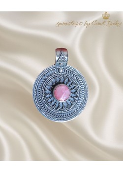 Yakut Taşlı Yuvarlak Motif Gümüş Kolye Ucu 