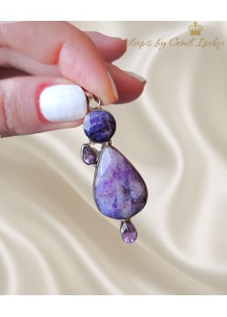 Lapis ve Ametist Taşlı Gümüş Kolye Ucu