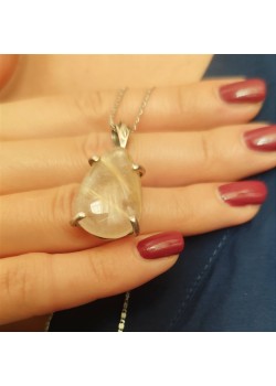 Rutil Kuvars Taşlı Gümüş Kolye Ucu 