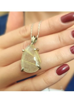 Rutil Kuvars Taşlı Gümüş Kolye Ucu 