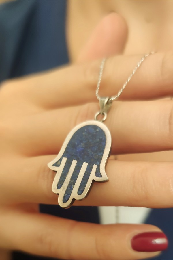 Fatıma Ana Motif Lapis Taşlı Gümüş Kolye