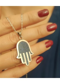 Fatıma Ana Motif Lapis Taşlı Gümüş Kolye