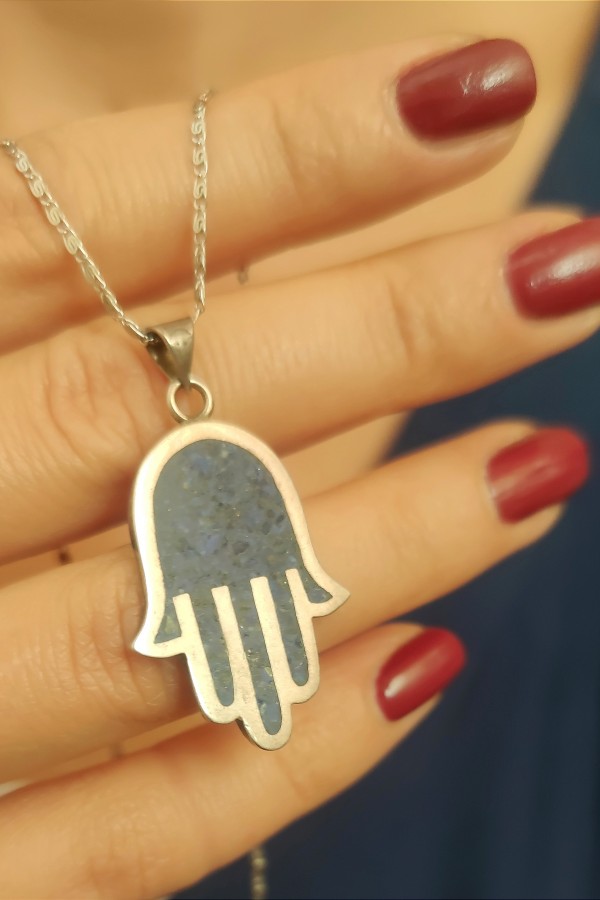 Fatıma Ana Motif Lapis Taşlı Gümüş Kolye