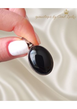 Onix Taşlı Oval İri Motif Gümüş Kolye Ucu