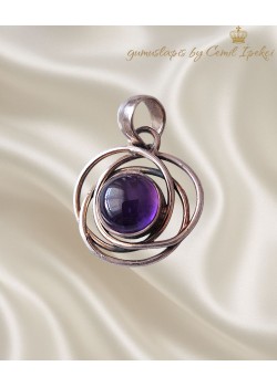 Ametist Taşlı Yuvarlak Motif Gümüş Kolye Ucu