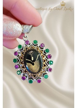 Yakut ve Zümrüt Taşlı Semazen Desen Gümüş Kolye Ucu 