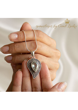 Yeşil Ametist Taşlı Gümüş Yaprak Kolye