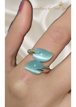 İkili Kedigözü Taşlı Gümüş Yüzük