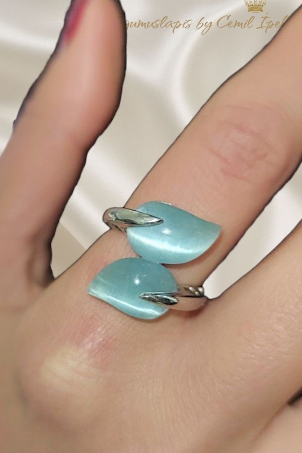 İkili Kedigözü Taşlı Gümüş Yüzük