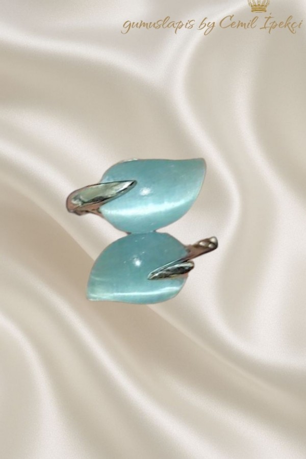 İkili Kedigözü Taşlı Gümüş Yüzük