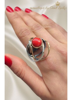 Mercan Taşlı Gümüş Yüzük 