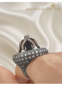 Zirkon Taşlı İçi Galata Kulesi Motif Gümüş Yüzük