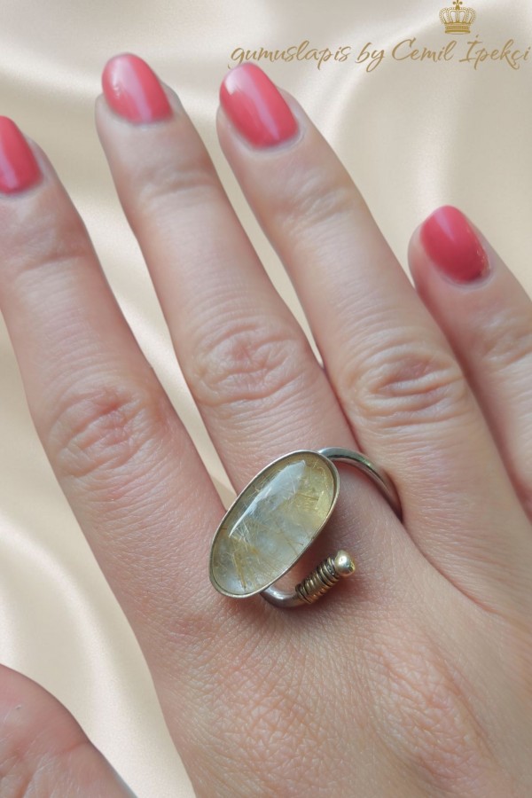 Rutil Kuvars Taşlı Gümüş Yüzük 