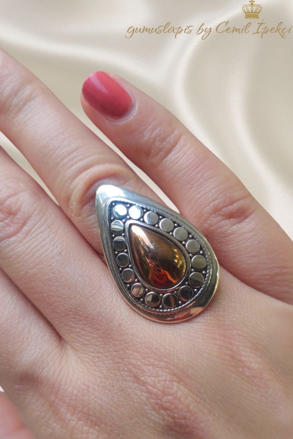 Taşsız Damla Motif Gümüş Yüzük