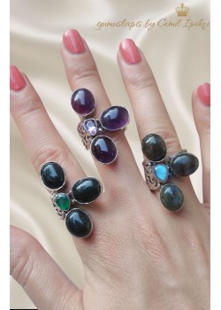 Akik, Ametist ve Labradorit Taşlı Gümüş Yüzük Serisi 