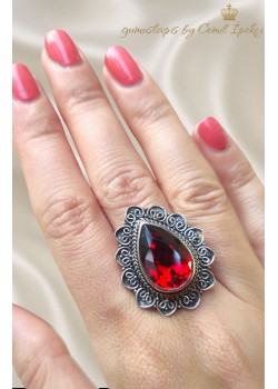 Lal Taşlı Gümüş Yüzük 