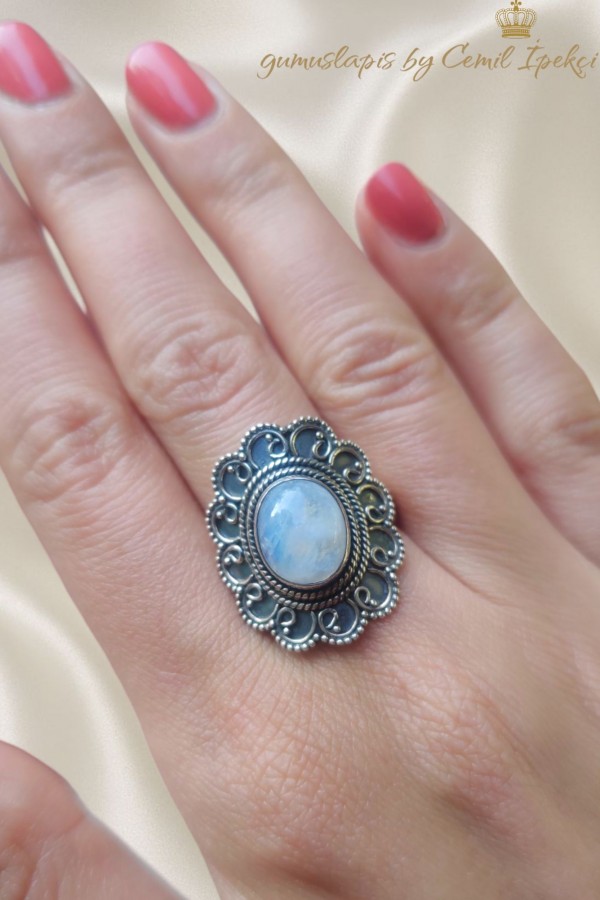 Aytaşı Taşlı Çiçek Motif Gümüş Yüzük