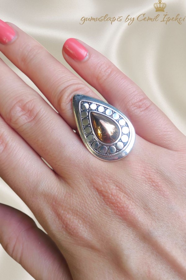 Taşsız Damla Motif Gümüş Yüzük