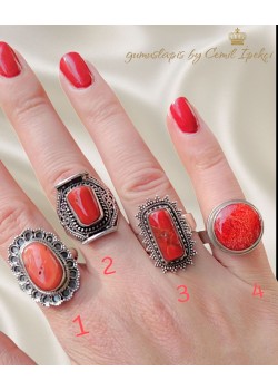 1 Numara Mercan Taşlı Gümüş Yüzük 