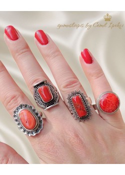 1 Numara Mercan Taşlı Gümüş Yüzük 