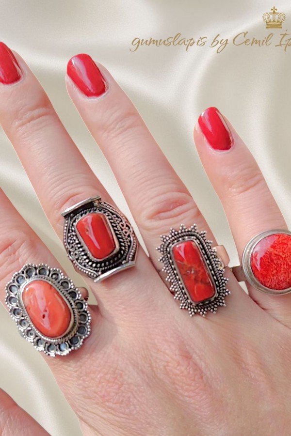 1 Numara Mercan Taşlı Gümüş Yüzük 