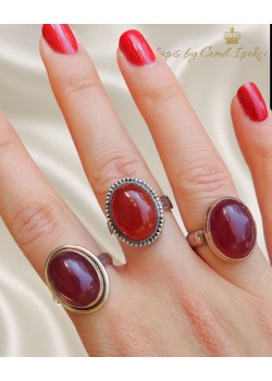 3 Numara Akik Taşlı Gümüş Yüzük 