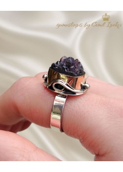 İşlenmemiş Ametist Taşlı Küçük Boy Gümüş Yüzük 