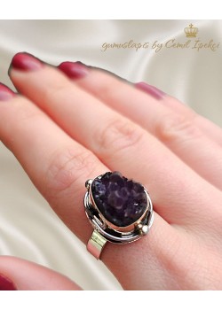 İşlenmemiş Ametist Taşlı Küçük Boy Gümüş Yüzük 