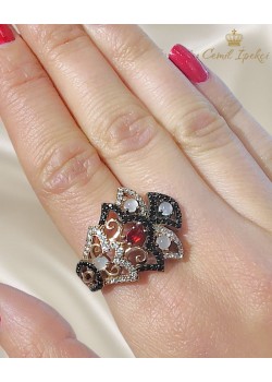 Onix Kedigözü ve Lal Taşlı Gümüş Yüzük 