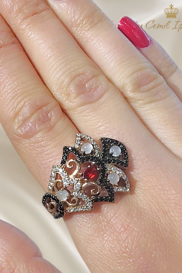 Onix Kedigözü ve Lal Taşlı Gümüş Yüzük 